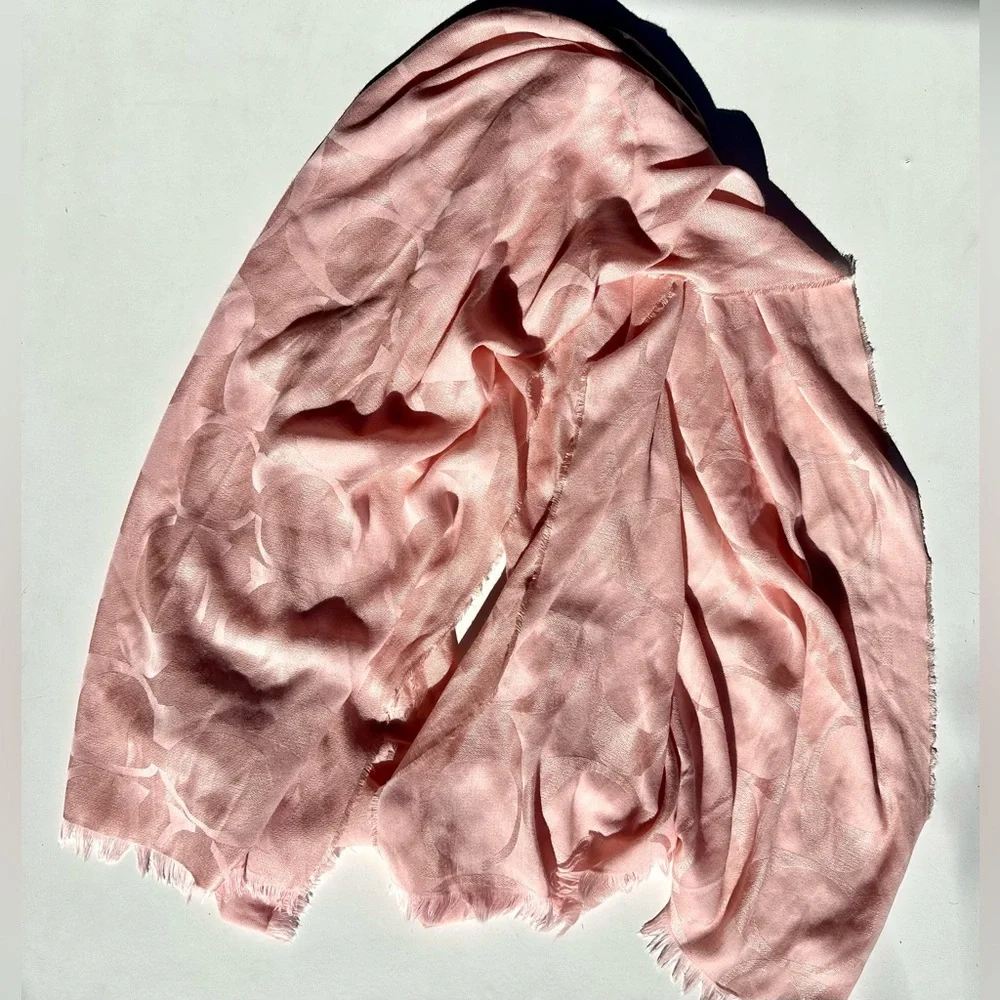 Coach Logo Jacquard Soft Pink Wrap Scarf Stole, Wool - Viscose, 68”x50” - Picture 2 of 9
